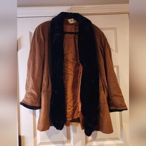 Billi by Billycoat vintage tan and black faux fur wool blend coat